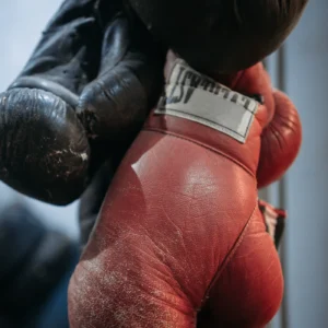 Forge Pro 16oz lace boxing gloves, red and black leather